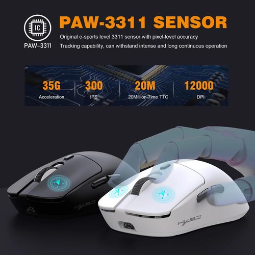 Souris de jeu sans fil T68, trois modes, 55g, lgre, interrupteur TTC, 3311IC, 12000dpi, rglable, 1000HZ, 7 touches, Programmable T68B Gaming Mouse