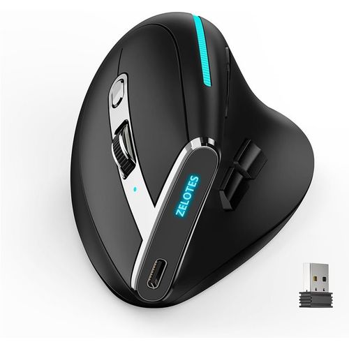 Souris Ergonomique Sans Fil Bluetooth 5.0 + 2.4G Usb Souris Verticale Rechargeable 8 Boutons Programmables 5 Niveaux Dpi 3 Modes Mouse Pour Pc Macbook Et Ordinateurs Portables Noir