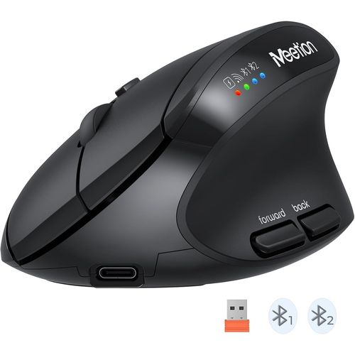 Souris Ergonomique,Souris sans Fil,Souris Verticale Rechargeable Bluetooth,4 DPI 800-2400,Souris Bluetooth 5.2+5.2+USB pour Windows/Mac,pour Ordinateur Portable/PC/Bureau Noir