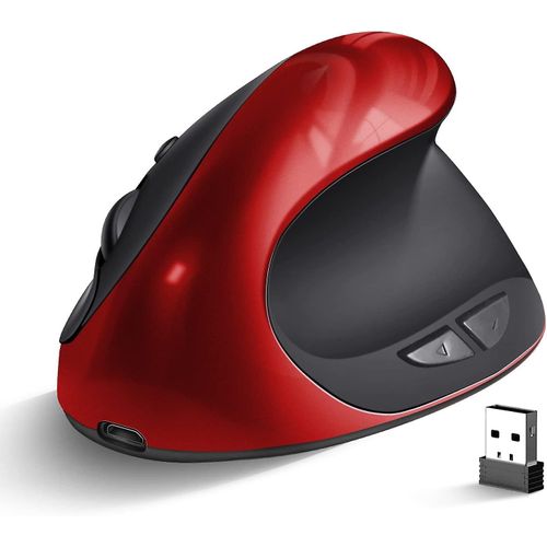 Souris ergonomique, souris verticale rechargeable Souris ergonomique sans fil rouge avec 6 boutons 3 rglables 1000/1200/1600 dpi pour ordinateur portable, ordinateur de bureau, pc, macbook