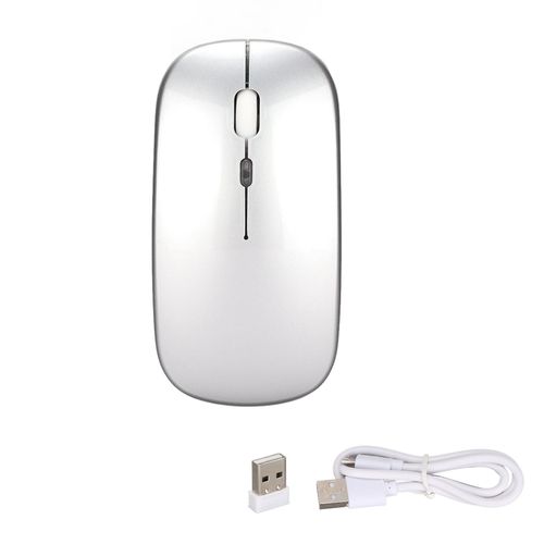 Souris sans fil 2.4G Ergonomique Double Mode LED Lumire Respiratoire 500mAh Batterie Rechargeable Rglable DPI Souris de bureauArgent