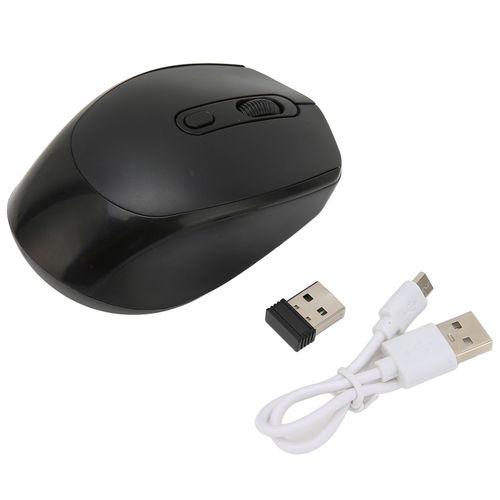 Souris sans fil 2.4G silencieuse 500mAh Rechargeable 10m Distance réglable DPI conception ergonomique souris d'ordinateur noir