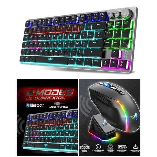 Souris Sans fil NOIRE M50 2.4ghz 8000DPI 6 BOUTONS RGB + CLAVIER SANS FIL Bluetooth mcanique RF 2.4 GHz