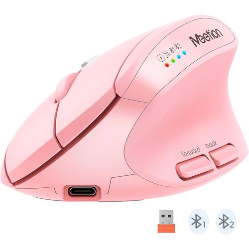 Souris sans Fil Rose,Souris Ergonomique,Souris Verticale Rechargeable Bluetooth,4 DPI 800-2400,Souris Bluetooth pour Windows/Mac,pour Ordinateur Portable/PC/Bureau/Ordinateur Rose
