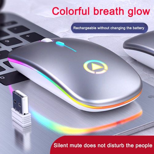 Souris sans fil USB mini rechargeable et ergonomique, lumires LED ultrafines colores, optique, muette, manette de jeu vido sur ordinateur, clic pour machine informatique,