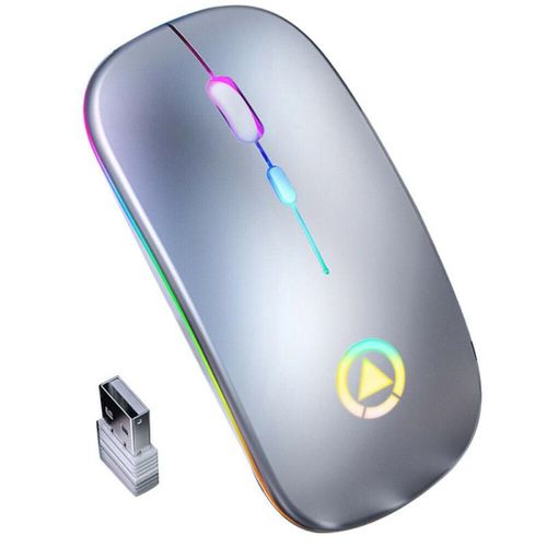 Souris sans fil USB mini rechargeable et ergonomique, lumires LED ultrafines colores, optique, muette, manette de jeu vido sur ordinateur, clic pour machine informatique,