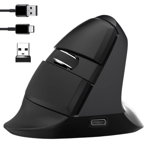 Souris Sans Fil Verticale Ergonomique, Rechargeable 2.4G Rf Et Bluetooth 4.0 Connexion Sans Fil Optical Souris 800/1200/1600/2400 Dpi Pour Petites Aiguilles (Noir)
