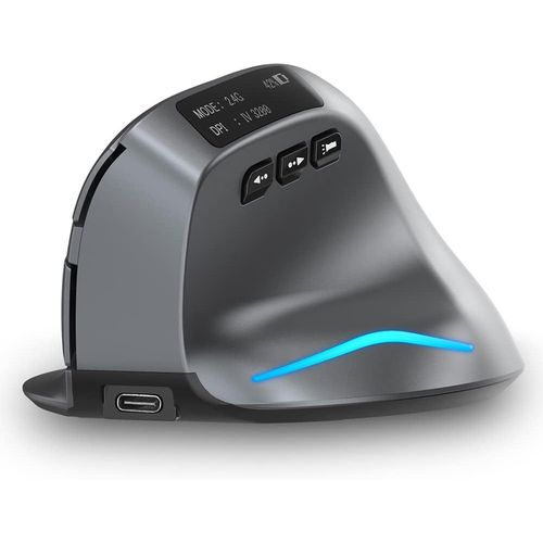 Souris Sans Fil Verticale,Souris Bluetooth Avec cran,Rechargeable,3200Dpi,Bt5.0/3.0+2.4G,7 Boutons,Rgb,Conception Ergonomique,Pour Pc,Laptop,Tablets