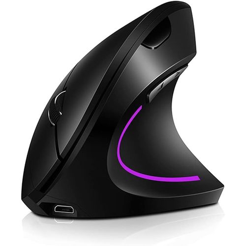 Souris verticale sans fil 2,4 G Souris ergonomique verticale rechargeable 3 niveaux de dpi rglables Lumire de flux RGB Plug N Play Noir