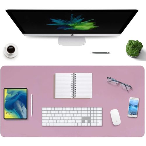Sous-main en cuir PU avec double ct, 90 x 40cm Tapis de bureau pour bureau et ordinateur(Bord de couture amlior 2019) (Rose et violet).[F40]
