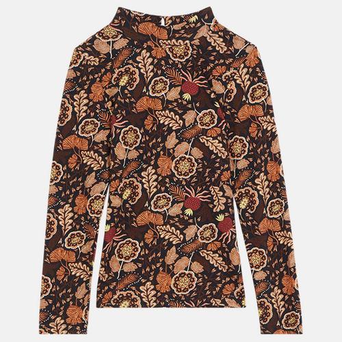 Sous-Pull Fleuri Marron/Orange