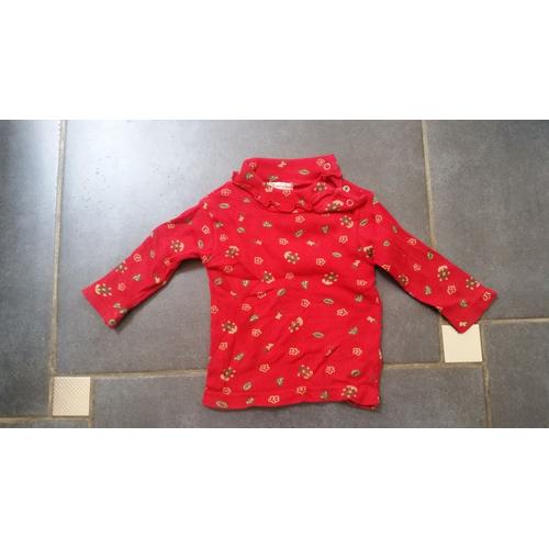 Sous-Pull Kimbaloo Coton 12 Mois Rouge Imprim Fleur Col Roul