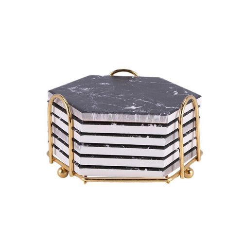 Sous-Verres Pour Boissons Avec Support En Or, Sous-Verres En Cramique Absorbants Avec Design En Marbre, Ensemble De Sous-Verres, Protection Du Dessus De Table