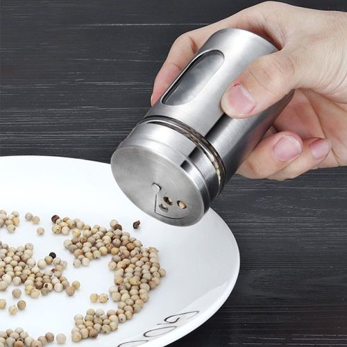 Soy2 Bote De Rangement D'assaisonnement En Acier Inoxydable 100 Ml Bouteille De Condiment En Verre Reglable Rotatif Poivrier Agitateur D'epices (Argent)
