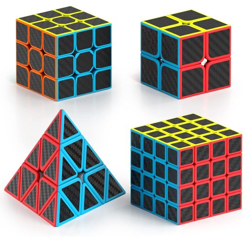 Speed Cube Magique 2x2 3x3 4x4 Pyramide Cube De Vitesse, Magic Cube Pour Dbutants Et Utilisateurs Avancs, Cadeau Pour Enfants Les Adolescents Adultes(Autocollant De Fibre Carbone)