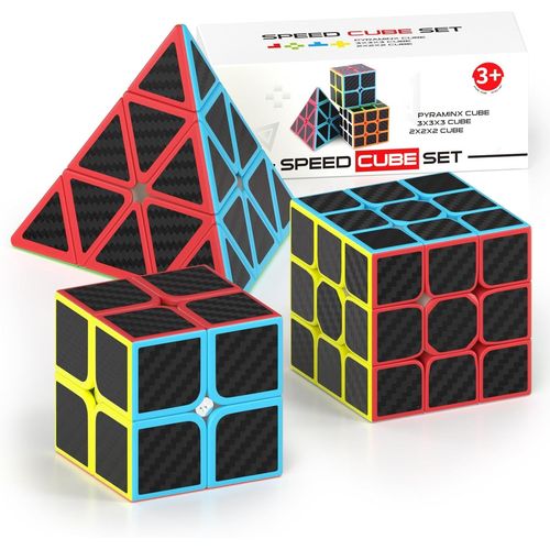 Speed Cube Magique 2x2 3x3 Pyramide Cube De Vitesse, Magic Cube Pour Dbutants Et Utilisateurs Avancs, Cadeau Pour Enfants Les Adolescents Adultes(Autocollant De Fibre Carbone)