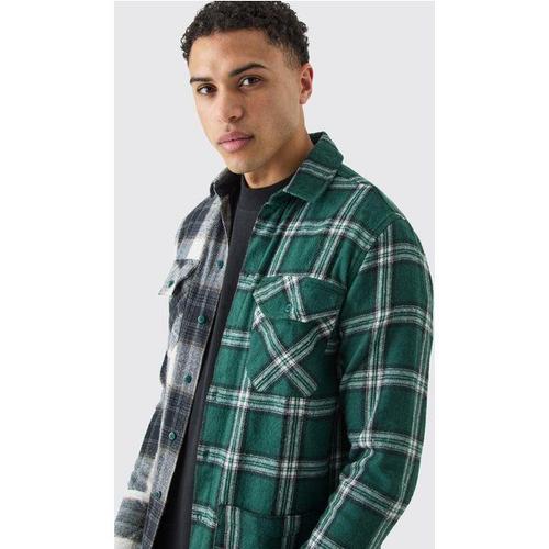 Spliced Check Shirt Homme - Vert - M, Vert