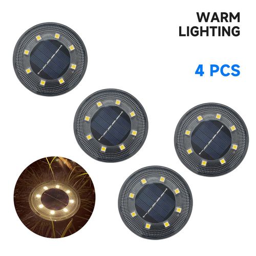 Spot Lumineux Led Solaire Encastrable Dans Le Sol,Impermable Conforme  La Norme Ip68,clairage D'extrieur- Warm Light-4 Pcs -A