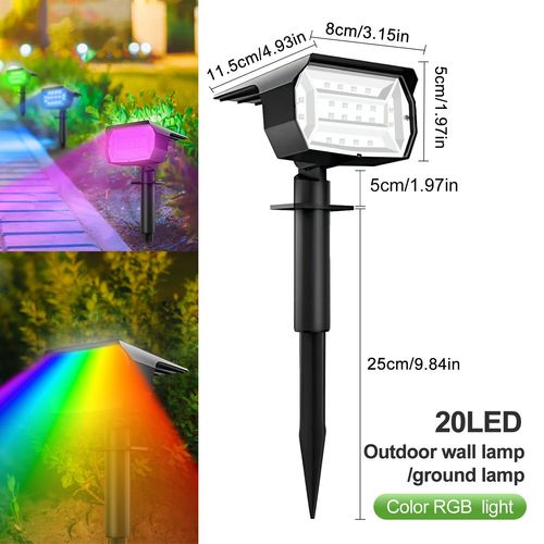 Spot Lumineux Solaire  68/72 Led,Impermable,3 Modes,clairage D'extrieur,Idal Pour Un Jardin,Une Porte,Un - 20 Led Rgb-4pcs -B