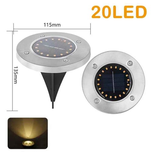 Spot Lumineux Solaire  8led Encastrable Dans Le Sol,Impermable,En Acier Inoxydable,clairage D'extrieur- 20led Warm Light-4pcs