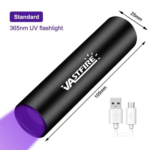 Standard 365nm Mini lampe de poche UV aste par USB, lampe noire ultraviolette, Linternas violets, tapis, dtecteur d'urine pour animaux de compagnie, capture de scorpions, 3W, 365nm 