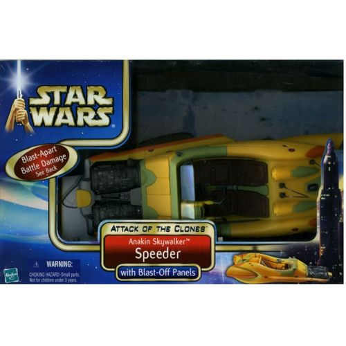 Star Wars, Attack Of The Clones : Anakin Skywalker Speeder - Blast-Off Panels. Blast-Apart Battle Damage Crash. Hasbro (Attaque Des Clones, Vhicule Speeder, Moteur Avant Stimulant Dommages Crash)