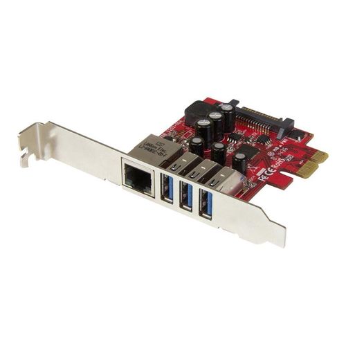 StarTech.com Carte PCI Express  3 ports USB 3.0 et 1 port Gigabit Ethernet avec UASP - Adaptateur PCIe 3x USB 1x GbE