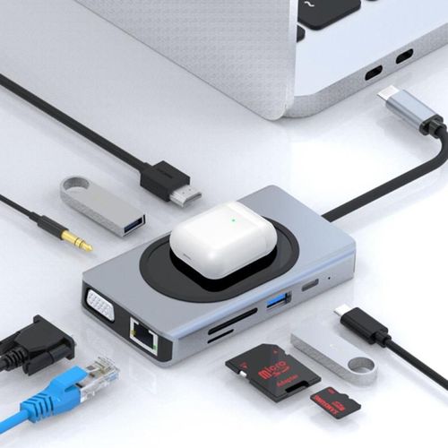 Station d'accueil 9 en 1 pour Macbook Pro, adaptateur USB C vers HDMI, 3.5mm audio SD TF VGA RJ45, USB 3.0, Type C