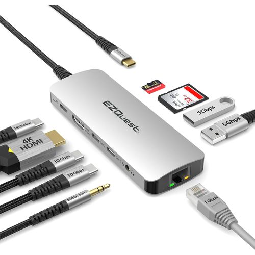 Station d'accueil Hub USB C 10 en 1 avec HDMI 4K 60 Hz,Ethernet 1 Go,2 Ports USB C Gen 2 10 Go,1 Port USB C PD 3.0,2 Ports USB A 3.0,Port Audio,SD/Micro SD,Compatible avec USB -C.[W167]