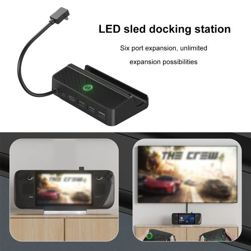 Station D'accueil Led Avec Convertisseur Vido, Support Hub, Usb 2.0, Projection Type-C, Base D'extension, Accessoires Pour Console Steam Deck