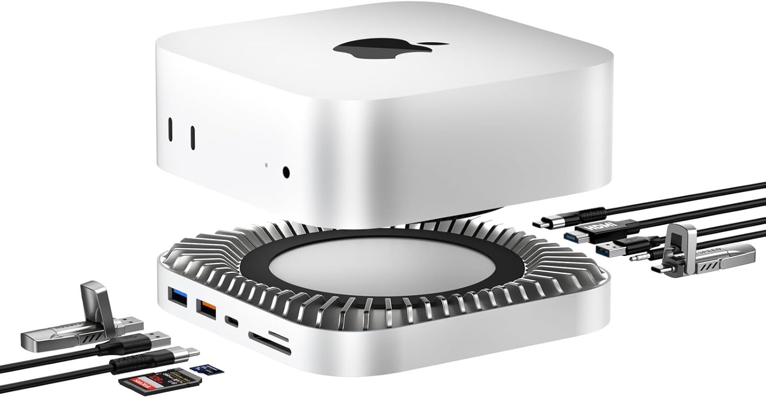 Station D'Accueil Mac Mini M4 (2024) Support En Aluminium Avec Hub Hdmi Et Botier Ssd M.2 - Hdmi 4K60Hz 10G Usb-C, 2 Ports Usb-A 5G, Sd/Tf, Audio, Port De Charge Pour Mac Mini M[POU6263971]