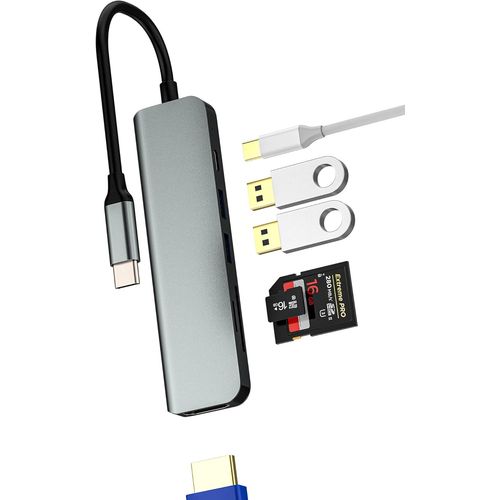 Station D'Accueil Pour Iphone 15 Pro Max Plus Ipad Usb C (6 En 1) Lecteur De Carte Micro Sd + Sd + Usb 3.0 + Hdmi + Chargeur Rapide Type C Adaptateur Usb-C Vers Displayport Lecteur[MEM6171300]