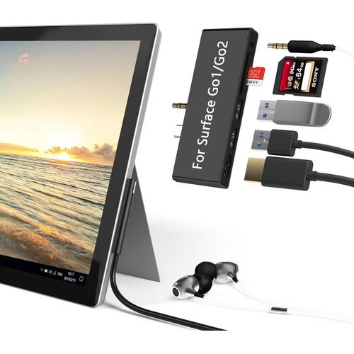 Station d'accueil Surface Go/Go 2/Go 3,Adaptateur HDMI Hub USB C 6 en 2,2 Ports USB 3.0 (5 GB/s),Prise pour couteurs 3,5 mm,Lecteur de Carte SD/TF pour Surface Go1/Go 2 /Aller 3