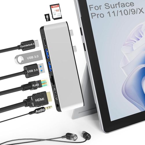 Station D'Accueil Surface Pro 11 10 9 Avec Hdmi 4K,Usb-C Thunderbolt 4 (Vido 8K+40 Gbit/S+Pd 100 W),Ethernet 100 M, Usb 3.0,Lecteur De Carte Sd Tf, Audio 3,5 Mm,Pour Surface Pro 1[GBP6272063]