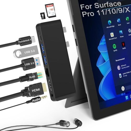 Station D'Accueil Surface Pro 11 10 9 Avec Hdmi 4K, Usb-C Thunderbolt 4 (Vido 8K+40Gbps+Pd 100 W),Ethernet 100 M, Usb 3.0, Lecteur De Carte Sd Tf, Audio 3,5 Mm, Pour Surface Pro 1[YIN4180967]