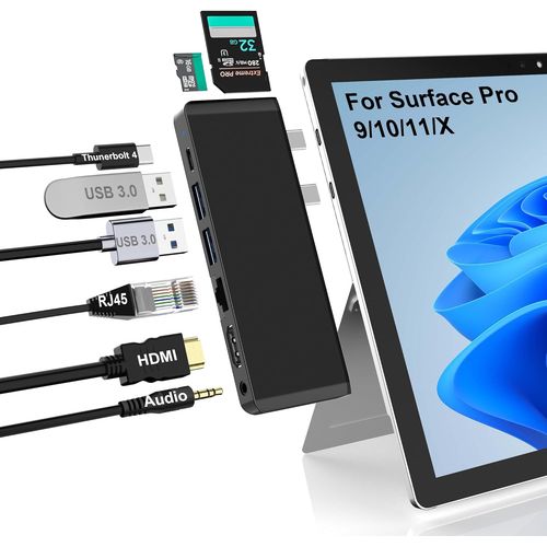 Station D'Accueil Surface Pro 9 Avec Hdmi 4K, Usb-C Thunderbolt 4 (Vido 8K@30Hz+40G Data+100W Pd), Rj45 100M, 2 Usb 3.0, Fente Pour Carte Sd/Tf, Audio 3.5Mm, Triple Affichage Pour[YIN4180223]