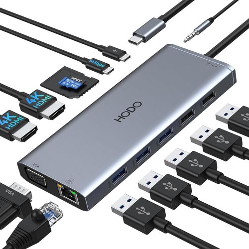 Station d'accueil USB C double cran,14 en 1 pour ordinateur portable,adaptateur USB-C avec 2 HDMI,VGA,Ethernet,PD,USB C Data,5 USB,SD TF,audio.[W492]