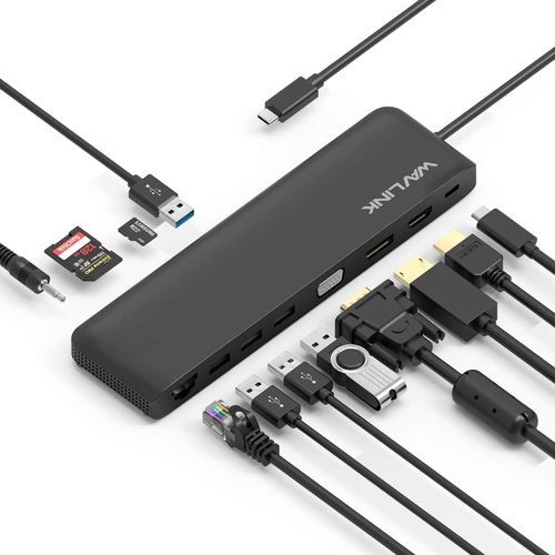 Station d'accueil USB-C, Triple Affichage, cran d'extension, USB3.0/2.0, VGA, 1x Displayport & HDMI, USB-C 100W PD Charge Aliment, Rj45 Gigabit Enthernet, Compatible avec Mac Os et Windows
