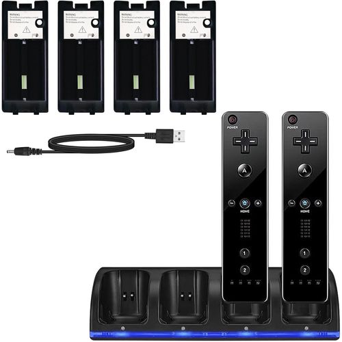Station De Recharge Wii 4 En 1 Station De Recharge Pour Manette Wii Avec 4 Piles Rechargeables Et Indicateurs Led Pour Tlcommande Wii (Noir)[Usbc551]