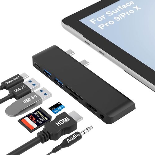 Stations D'Accueil Surface Pro 9 Triple Moniteur, Dock Surface Avec 4K Hdmi, Usb-C Thunderbolt 4 (Display+Data+100W Pd), 2 Usb 3.0, Audio 3.5Mm, Sd/Tf, Adaptateur Hub Pour Surface [YIN4181674]