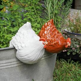 Statues de jardin de poulet amusantes Figurine de poule en résine Sculpture  d'art de cour Pot de fleurs et vase Hugger Miniature Fée Jardin et  ornements de terrarium Décoration de clôture pour