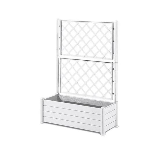 Stefanplast Bac A Fleurs Rectangulaire Avec Treillis - Finition En Bois - 100 X 43 X H 142 Cm - 80 L - Blanc
