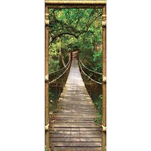 Sticker D?Coratif Pour Porte, Trompe L'oeil Encadrement De Porte D'une Paillote Vue Sur Le Pont En Bois Vers La Jungle, Tha?Lande, 204 Cm X 83 Cm