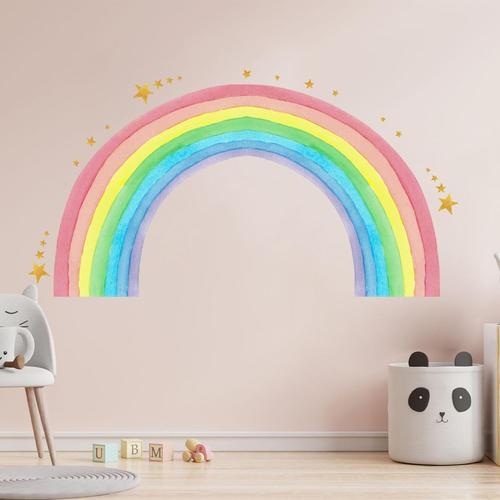 Sticker Mural Arc-En-Ciel Pour Chambre D'enfant - Motif Arc-En-Ciel - Pastel - Multicolore - Autocollant Mural Gant - Autocollant Mural - Dcoration Murale Pour Chambre D'enfant - Dcoration Murale