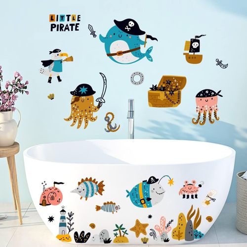 Sticker Mural Motif Pirate Pour Chambre D'enfant (70 X 52 Cm) I Monde Marin Sticker Mural Coffre Au Trsor I Dcoration Murale Pour Salle De Bain Et Chambre D'enfant Garon Fille