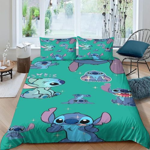 Stitch Housse De Couette Parure De Lit 3 PiCes Housse De Couette Ultra Douce En Microfibre ThMe Housse De Couette Pour Adolescents Fermeture Clair Avec Taie D'oreiller