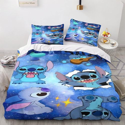 Stitch Parure De Lit 3 PiCes Avec Housse De Couette En Microfibre Douce Avec Fermeture Clair Et Taie D'oreiller