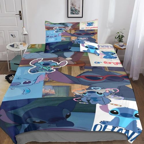 Stitch Parure De Lit 3 PiCes En Microfibre Douce Avec Housse De Couette Et Taie D'oreiller Pour Gar?Ons Et Filles
