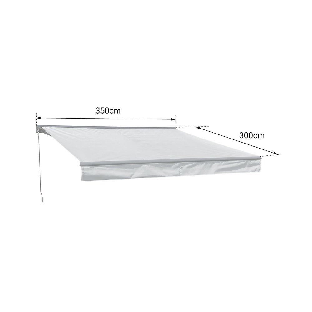 Store Banne Saule 3,5  3m Avec Semi-Coffre - Toile Raye Blanche/Grise Et Structure Blanche