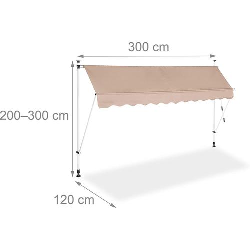 Store Banne Tlescopique De Balcon Manivelle Hauteur Rglable Rsistant Uv Polyester Acier 300 X 120 Cm Beige Helloshop26 13_0000309